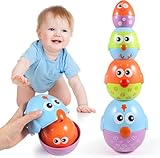 Easter Eggs Toys Basket Stuffers for Toddlers 1-3, Baby 18 Months, 8 PCS Plastic Nesting & Stacking Matching Toys , Easter Gifts for 2, 3+ Year Kids Boys Girls, Fillable Easter Egg Hunt Party Favor