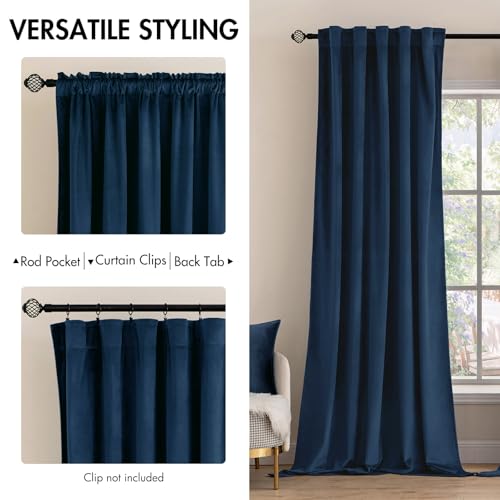 Image of MIULEE Navy Blue Velvet Curtains 52x84 inches Luxury Blackout Curtains | Thermal Insulated, Super Soft Window Drapes for Bedroom Living Room, Rod Pocket & Back Tab