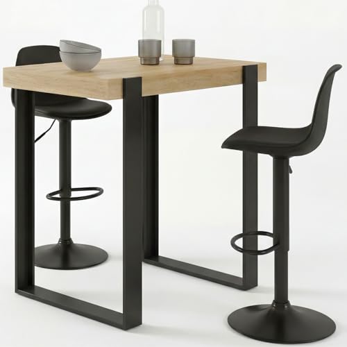 IDMarket - Ensemble Table de Bar Phoenix Bois et Noir et 2 tabourets Karl Noir Pied Noir