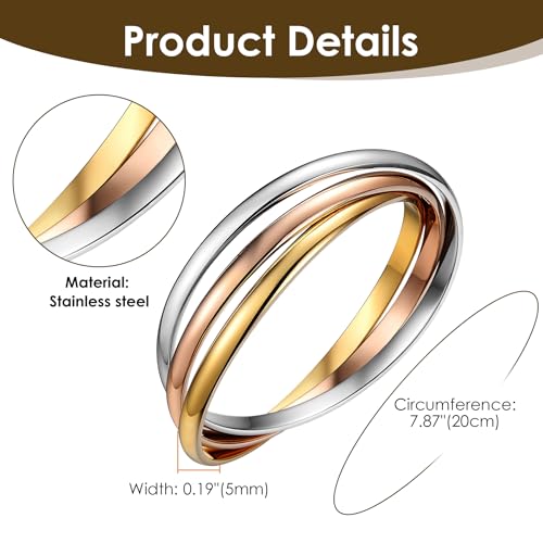 OIDEA Interlocking Bangle Bracelets for Women, Tri-Colour Stainless Steel Stackable Cuff Bracelet Friendship Bracelets Jewelry Gifts4