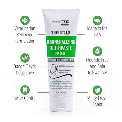 Image of Remineralizing Dog Toothpaste with Nano-Hydroxyapatite - Bacon Flavor, Fluoride-Free & Safe to Swallow, Veterinarian Reviewed, Made in USA, Fights Plaque & Freshens Breath (4 oz)