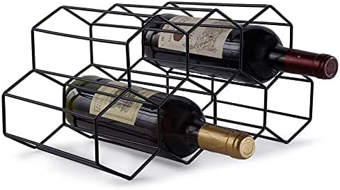 Wine Rack - 7 Bottle Freestanding Modern Black Metal Small - 2 Tier Tabletop Wine Holder Stand for Cabinet, Pantry - Wine Racks Countertop - No Assembly Required-image-15