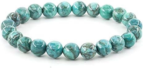 8mm Gemstone Bracelet Round Beads Crystal Chakra Reiki Healing Elastic Stretch Stone Bracelets for Women Men 7 Inch (Turquoise)