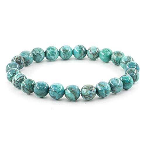 8Mm Gemstone Bracelet Round Beads Crystal Chakra Reiki Healing Elastic Stretch Stone Bracelets For Women Men 7 Inch (Turquoise) #TOP3
