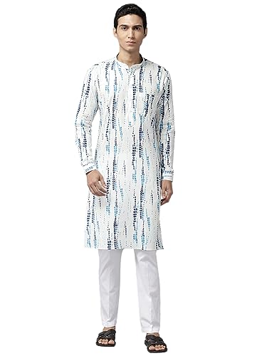 See Designs White Cotton Regular Fit Mandarin Collar Printed Kurta Set Long Sleeves_Sdmkt122101S
