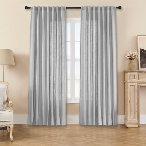 Image of Joydeco Linen Curtains for Living Room,Light Filtering Rod Pocket Back Tab Semi Sheer Drapes Window Long Curtains 96 inches Long Ebony Grey