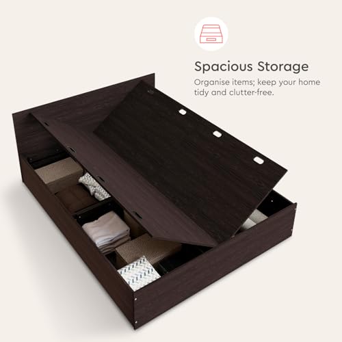 Image of Interio by Godrej EWA Engineered Wood Bed with Box Storage (Queen), 1-Year Warranty, Wenge, Particle Board