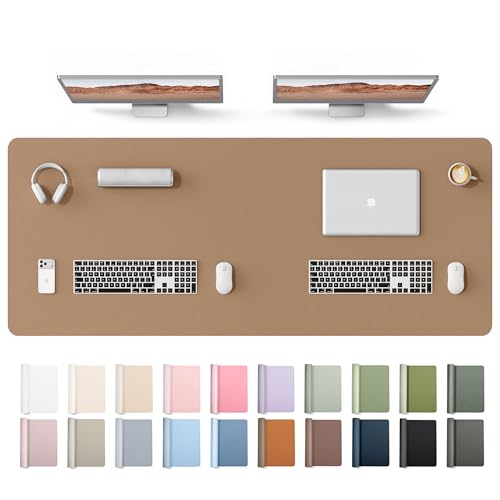 Image of YSAGi Leather Desk Protector, Office Mat, Large Mouse Mat, Non-Slip PU Leather Blotter, Laptop Desk Mat, Waterproof Writing Pad for Office and Home(Khaki, 63 inch x 24 inch)
