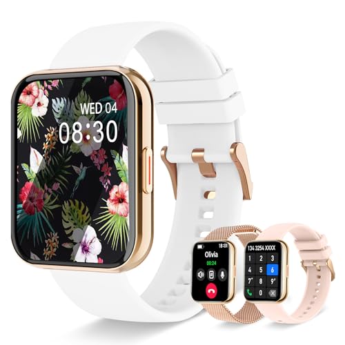Iaret Reloj Inteligente Mujer, 1,85'' Smartwatch con Llamadas, 3 Correas, Pulsera Actividad Reloj Deportivo 100 Modos, Función Femenina, Podómetro Pulsómetro Monitor de Sueño, Android iOS Regalo