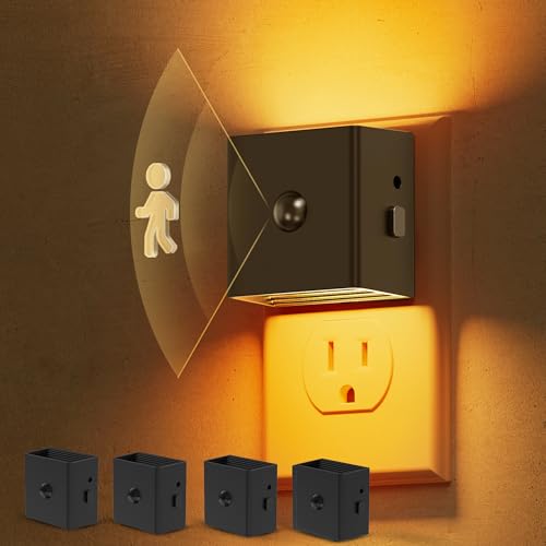 Image of L LOHAS LED Motion Sensor Night Light, [4-Pack] Motion Activated Night Light, Motion Sensor and Dusk to Dawn Sensor, Brightness Adjustable,Amber Nightlight for Bathroom Hallway Kitchen