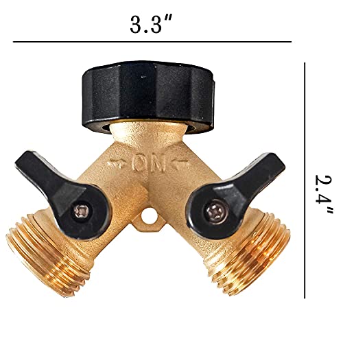 Hourleey Brass Garden Hose Splitter 2 Way, 3/4 Inch Hose Connector Tap Splitter, Hose Y Splitter, Hose Spigot Adapter 2 Valves With Extra Rubber Washers (1) #TOP1