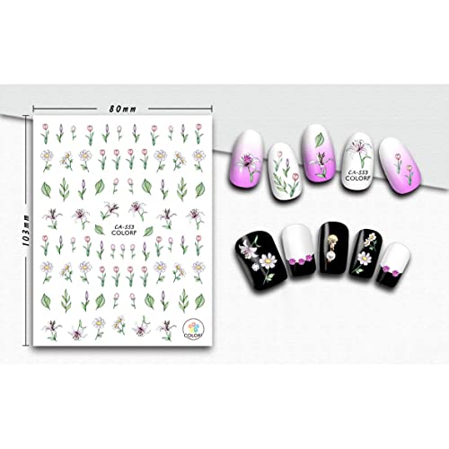 12 Sheets Flowers Nail Stickers Spring Flowers Nail Art Decals For Women Girls 3D Self-Adhesive Colorful Stickers For Diy Acrylic Nails #TOP4
