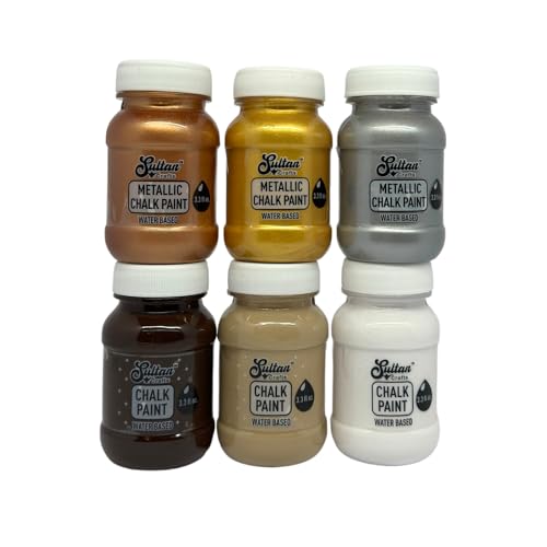 SULTAN CRAFTS 6-Piece Chalk & Metallic Chalk Paint Kit - Premium Water-Based Paints for Furniture Restoration and Craft Projects - Fast Drying and Non-Toxic (100ml/3.3oz.)