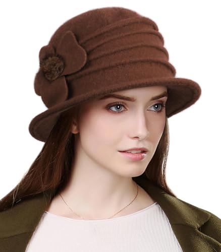 Sumolux レディース ベレー帽 フランス ヴィンテージ フローラル ウール ドレス クローシュ クラシック ウィンターハット 1920年代, E コーヒー, Large（Amazon）