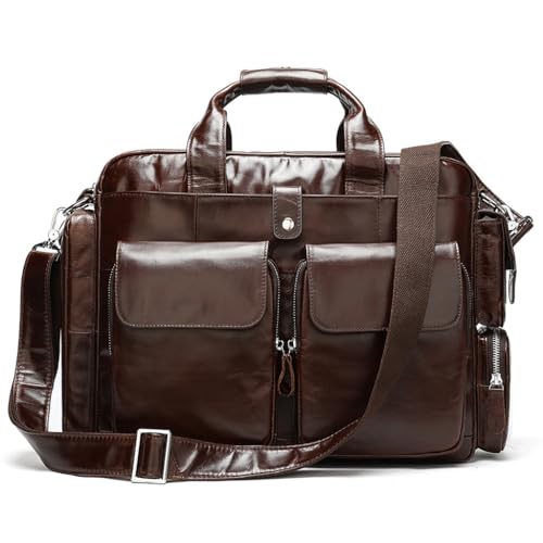 Men's Business Handbag Large Capacity Business Briefcase Wear-resistant Oil Wax Leather Satchel