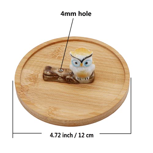 Newwe Ceramic Owl Incense Holder With Bamboo Ash Catcher Incense Stick Burner Incense Sticks Holder , Cute Animal Statue Home Insencents Burner #TOP1