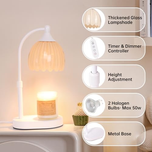 Image of Creamy Yellow Tulip Wax Melt Warmer with Timer, Dimmable & Height Adjustable, Ideal for Jar Candles, Perfect Home Decor for Bedroom, Living Room, Office, Great Gifts for Women (2 Bulbs Included)