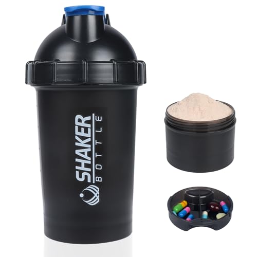 VECH Protein Shaker Bottle, 18oz GYM Shaker Cup Shake Bottle with Protein Powder Storage and Pill Tray, Innovative Design for Effective Blending,No Shaker Ball Needed (Blue)