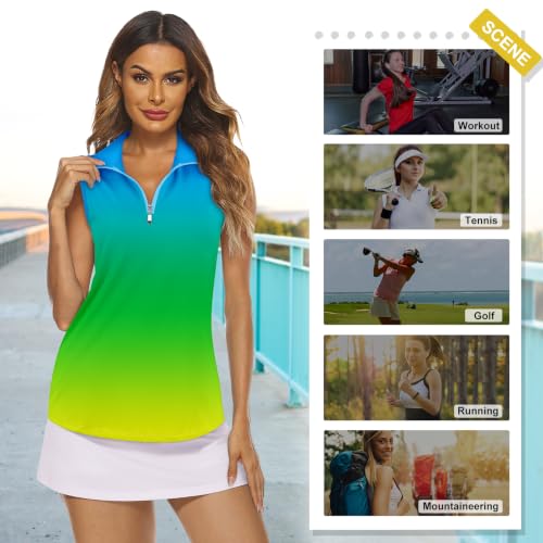Image of Koscacy Women's Sleeveless Golf Tennis Polo Shirts Zip Up Dry Fit Workout Tank Tops Athletic Shirt