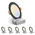 Amico 6 Pack 6 Inch 5CCT Ultra-Thin LED Recessed Ceiling Light with Junction Box, 2700K/3000K/3500K/4000K/5000K Selectable, 12W Eqv 110W, Dimmable Canless Downlight, 1050LM High Brightness,Black