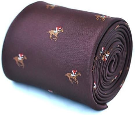 Frederick Thomas maroon tie with horse racing design 
