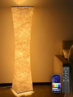 Amdelne Smart RGB LED Floor Lamp 18W, Remote & APP Control, Stepless Dimmable 2500-7000K, 16 Million Colors, White Standing Light with Music Sync Timer Memory Function for Living Room Bedroom Office