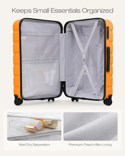 Image of Coolife Luggage Set, Lightweight Durable Hardshell, 3 piece, Orange new | Upgraded Polycarbonate Shell Suitcase,360 Spinner Double Wheels,Expandable(20''only),Tsa Lock,Aluminum Handle,Nested Design