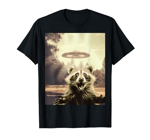 Camiseta divertida con estampado Raccoon UFO Alien Weirdcore Camiseta