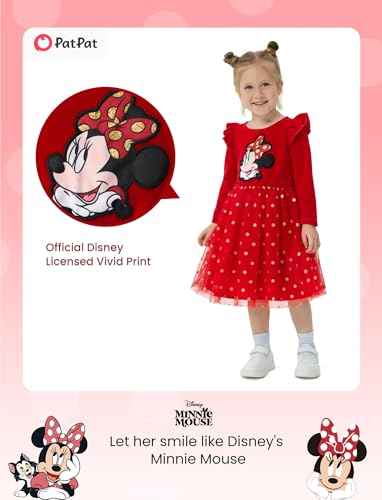 Image of Disney Girls' Tulle Tutu Dress Birthday Party Outfit Baby /Toddler | Officially Licensed, Frozen Elsa, Minnie, Princess, Velvet Top with Belt, Multi-Layer Mesh Skirt, Ruffle Long Sleeve Clothes