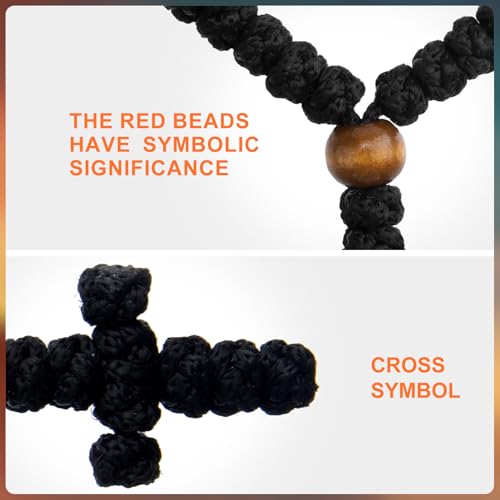 Handmade 33 Knot Prayer Rope, Traditional Christian Orthodox Blessed Cross Charm, Car Hanging Prayer Cord for Men & Women- Black3