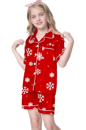 Image of Umeyda Women & Girls Pajamas Set, 2 Piece PJS Satin Silk Sleepwear Button-Down Top with Shorts for Mom Kids Gifts
