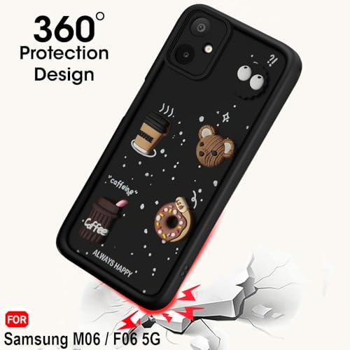 Image of TheGiftKart Back Cover Case for Samsung Galaxy M06 5G / F06 5G | Cute Fun Cartoon 3D Bear Coffee Case | Full Camera Protection | Shockproof Back Cover Case for Samsung M06 / F06 5G (Silicone, Black)