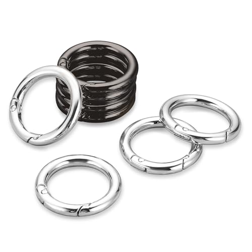 Image of Gkeygo Key Ring Clip, 1 Inch Keychain Rings, 8 Pack Round Carabiner Clip for Keys, Buckle, Bags, Purses - Key Chain Hooks Replacement Keychains Lanyard DIY Crafts - Black, Silver
