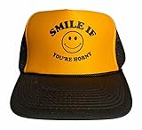 Smile If You're Horny Trucker Hat Funny Trucker Hat Mens Humor Hat Funny Saying Snapback hat Black/Yellow, Medium-X-Large