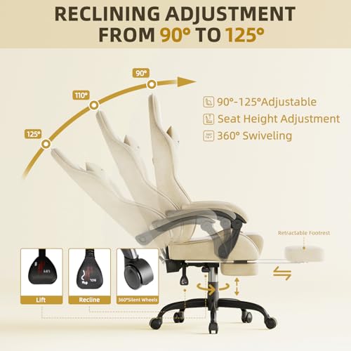 Image of Soontrans Velvet Fabric Gaming Chairs with Footrest, Ergonomic Video Gamer Chair for Adult, Reclining Office Computer Desk Game Chairs with Massage Lumbar Cushion,Headrest