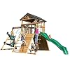Backyard Discovery Endeavor All Cedar Wood Swing Set Playset for Backyard with Large Clubhouse Wave Slide Rope Ladder Rock Climbing Wall Wave Slide 2 Belt Swings and 1 Web Swing Gift for Ages 3-10