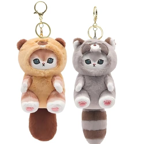 2PCS Plush Cat Keychain (Brown+Grey)