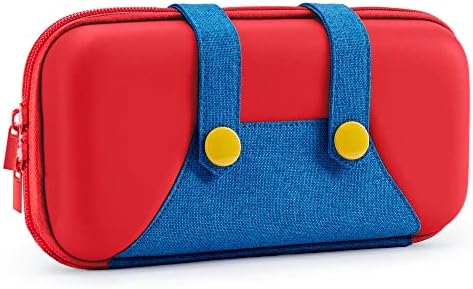FUNLAB Switch Case Compatible with Nintendo Switch/OLED, Cute Portable Switch Carrying Case with 10 Game Holders for Mario Fans-Red