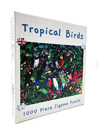 Hooz ‘Tropical Birds’ jigsaw for adults and older children - 1000 Piece Jigsaw Puzzle featuring colourful birds, tropical flowers and foliage and the odd frog or two! Made in the UK.