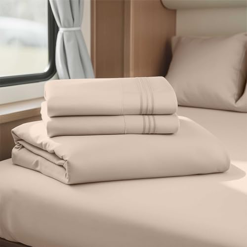 Nestl Beige Cream Short Queen Sheets for RV, Hotel Luxury RV Queen Sheets Set, 4 Piece Fitted Bed Sheet Set and Pillowcases, Super Soft, Wrinkle-Free, and Breathable Camper Bedding