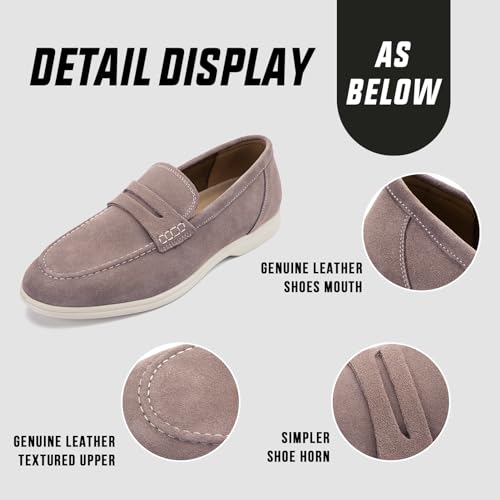 Image of Meijiana Men's Genuine Leather Loafers Slip-On Moccasins Suede Dress Shoes, Lightweight and Breathable with Rubber Sole Stylish Mens Loafers