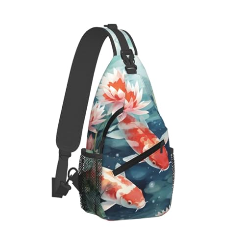 Bolso tipo sling con patrón de carpa para mujer y hombre miniatura 2