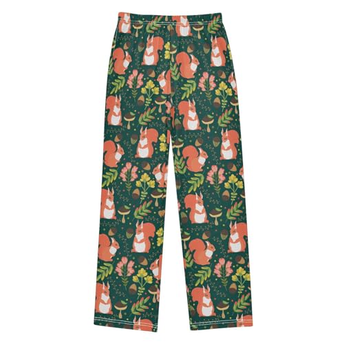 Squirrel Pine Cone Floral Boys Long Pants Soft Trousers Elastic Waist Kids Lounge Bottoms with Pockets S-XL