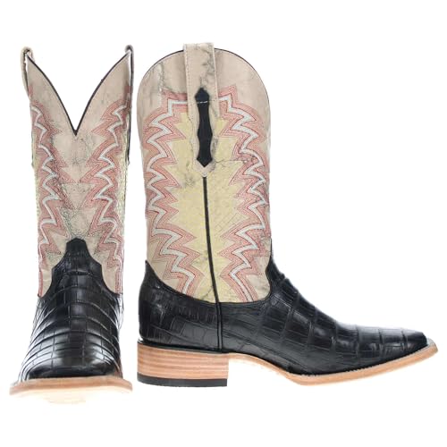 Image of Vaccari Men's Navarro Genuine Alligator Tail Leather Broad Square Toe Cowboy Boots