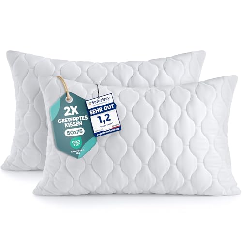 Utopia Bedding Kopfkissen 50x75 cm (2er Set) Gestepptes Kissen für Bett und als Dekokissen Kissenfüllung SofaKissen Zierkissen für Couch (Weiß)