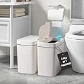 CONERX Bathroom Trash Can with Lid 2 Pack 3.9 Gallon Touchless Automatic Garbage Can Slim Motion Sensor Waterproof Plastic Trash Bins for Bedroom, Bathroom, Kitchen, Office, Ivory White 10.2"x7.3"x12"