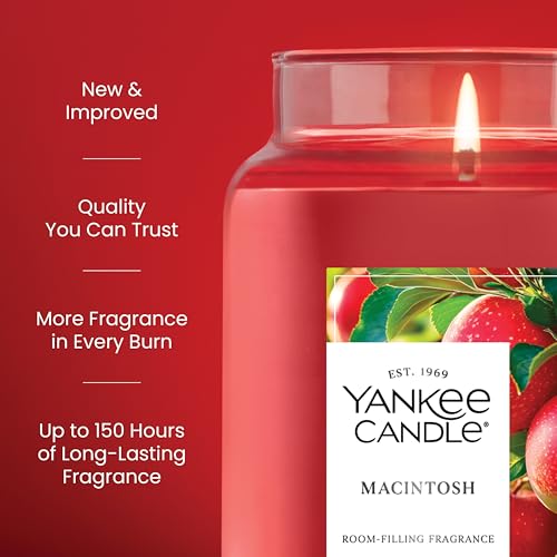 Yankee Candle Large Jar Scented Candle with up to 150 Hour Burn Time, Premium Plant Wax Blend for Consistent Burn, 22 oz Jar Candle with Room Filling Fragrance, Macintosh