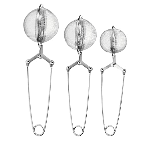 FLZONHUT 3 Pcs Tailles différentes Service à thé boule, passoire à thé avec poignée Crochet,Ensemble d'accessoires de thé en Acier Inoxydable 304, parfaites pour thé en Vrac et épices d'assaisonnement Cover