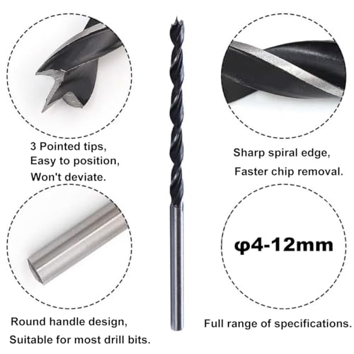 Miniatura 3 de Lcouaceo Brocas Para Madera 300 Mm De Largo, Juego De 7 Piezas, Diámetros 4-12 Mm, Acero De Alto Rendimiento, Dureza Espiral, Vástago Recto, Adecuado Para Madera Dura Y Blanda