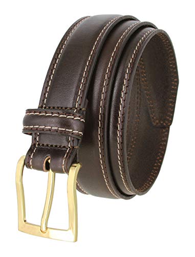 Men's Smooth Double Edge Stitched Genuine Leather Dress Belt 1-3/8" wide2